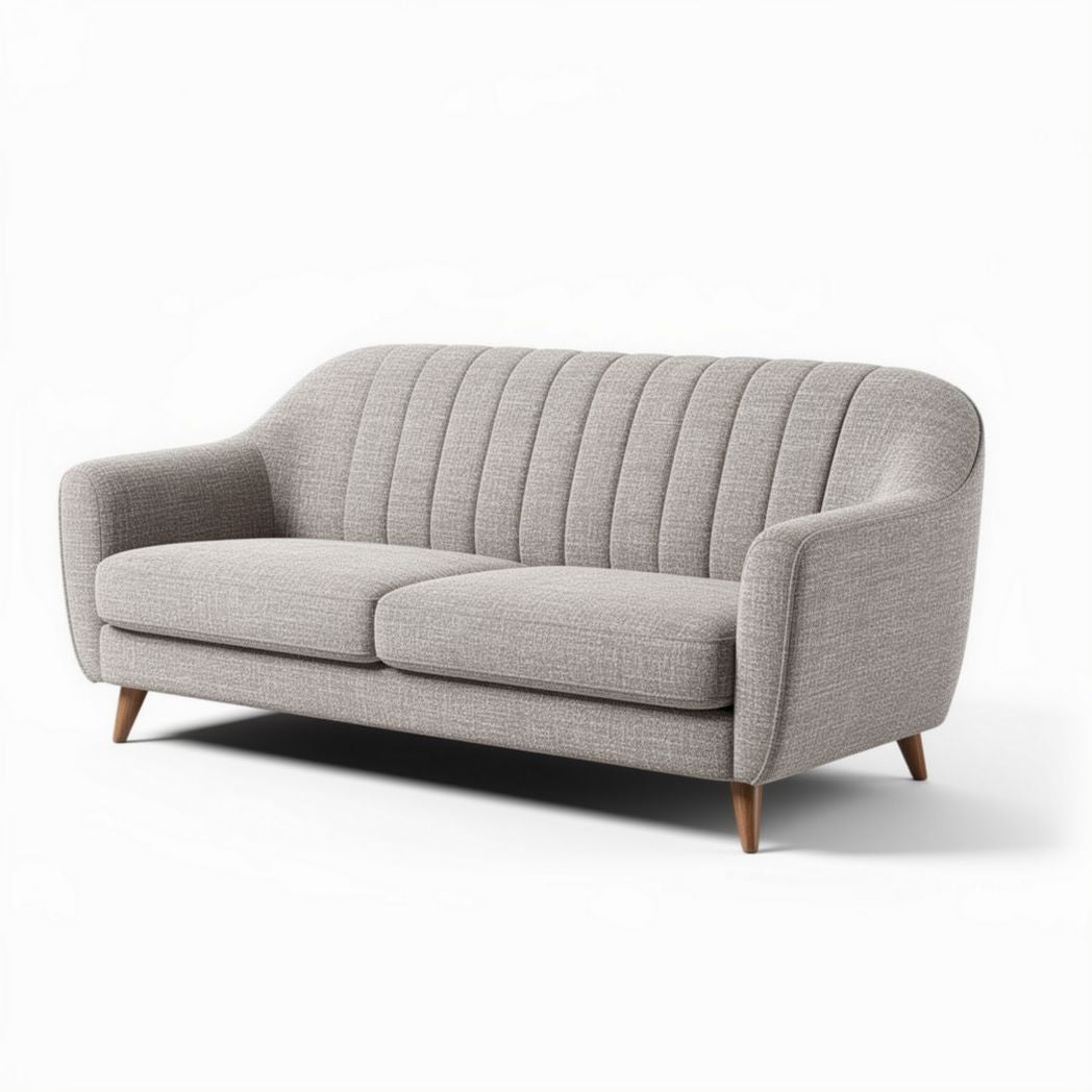 Modern mid-century sofa with fabric upholstery and natural wood legs 180 x 85 x 75cm