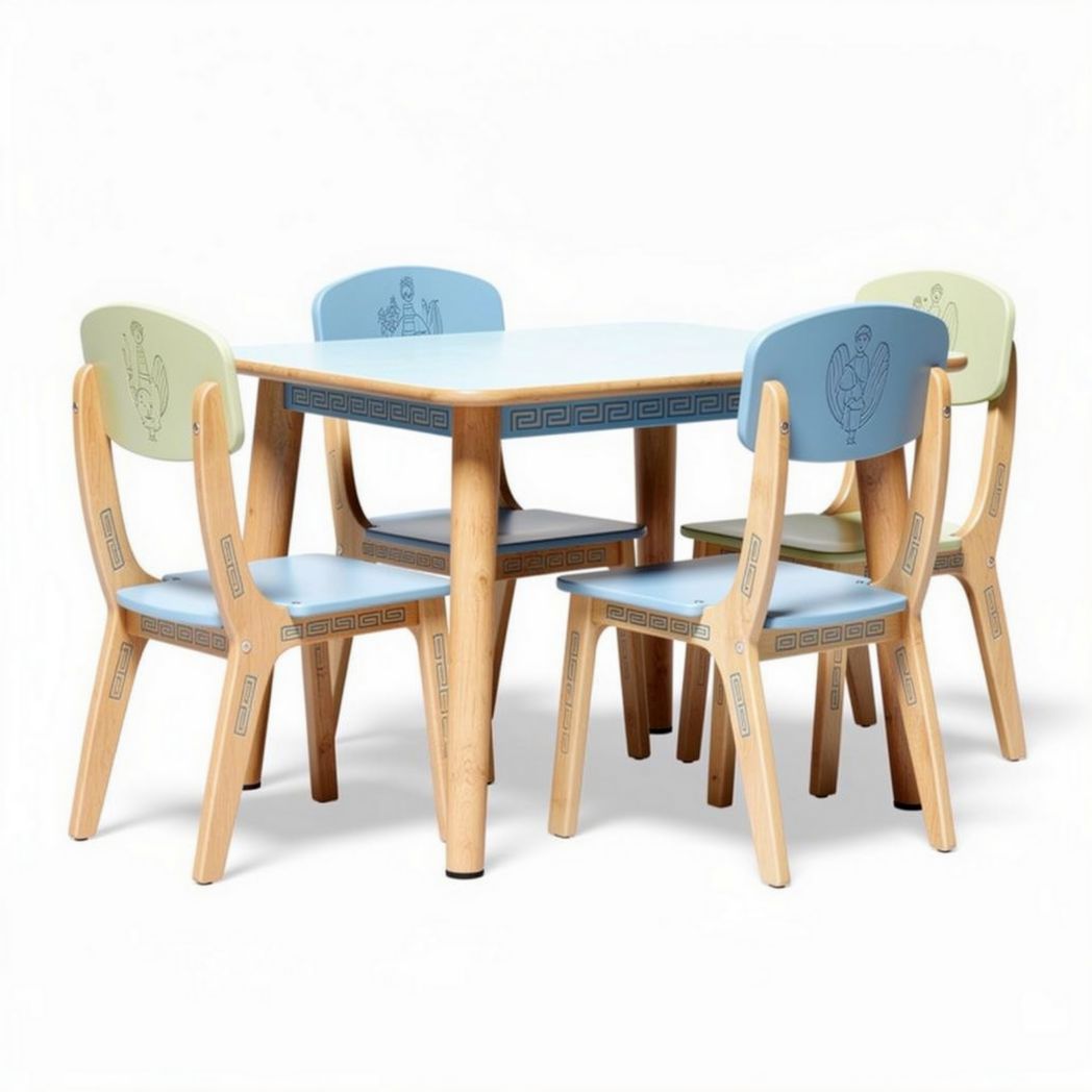 Children's wooden table and chair set in blue and green 100 x 80 x 75cm
