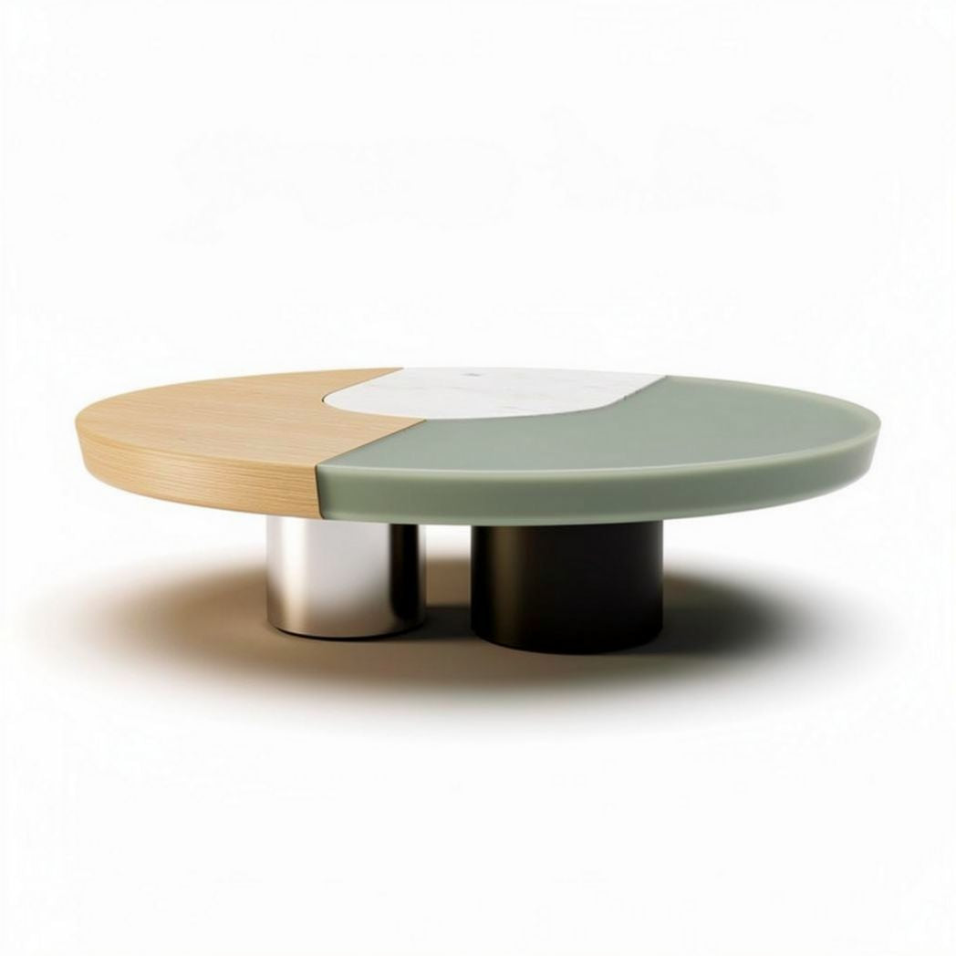 Round coffee table with wood and metal finish 100 x 100 x 30cm