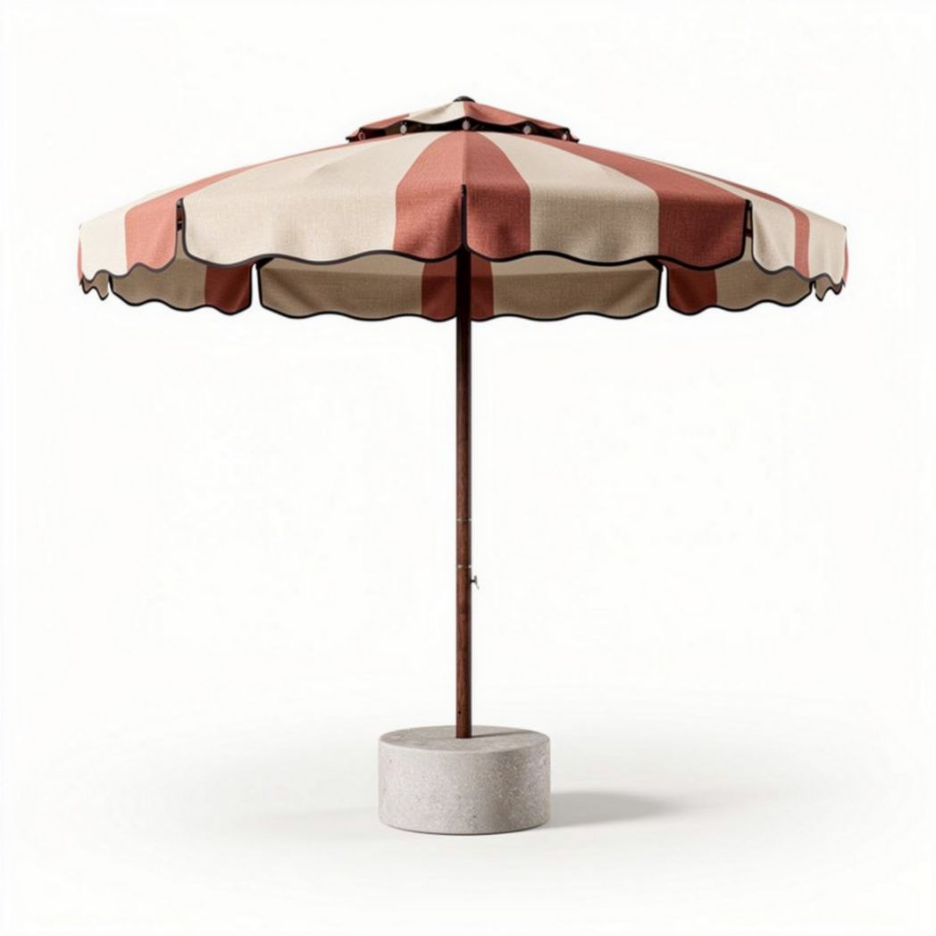 Outdoor patio umbrella with striped canopy and concrete base 250 x 250 x 250cm