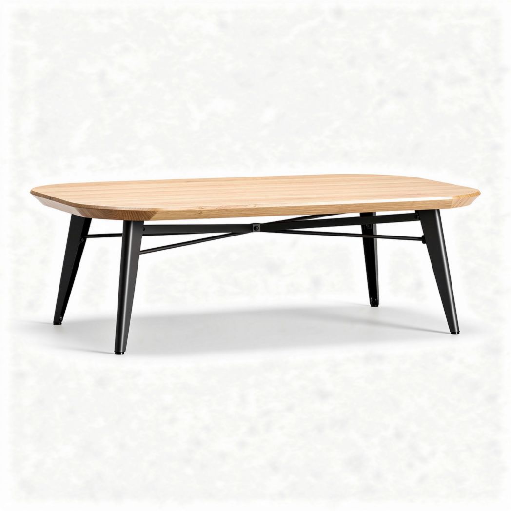 Bamboo coffee table with black metal legs and modern design 120 x 60 x 45cm
