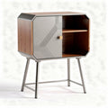 Wood and metal accent cabinet with geometric design and open shelving 45 x 40 x 60cm