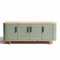 Wooden entertainment console with green finish and three storage compartments 150 x 40 x 50cm