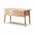 Oak desk with three drawers and metal accents 120 x 60 x 75cm