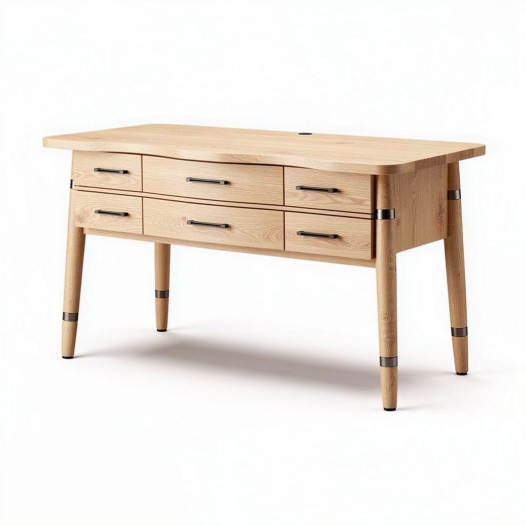 Oak desk with three drawers and metal accents 120 x 60 x 75cm