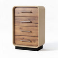 Wooden four-drawer chest with metal handles in beige and brown finish