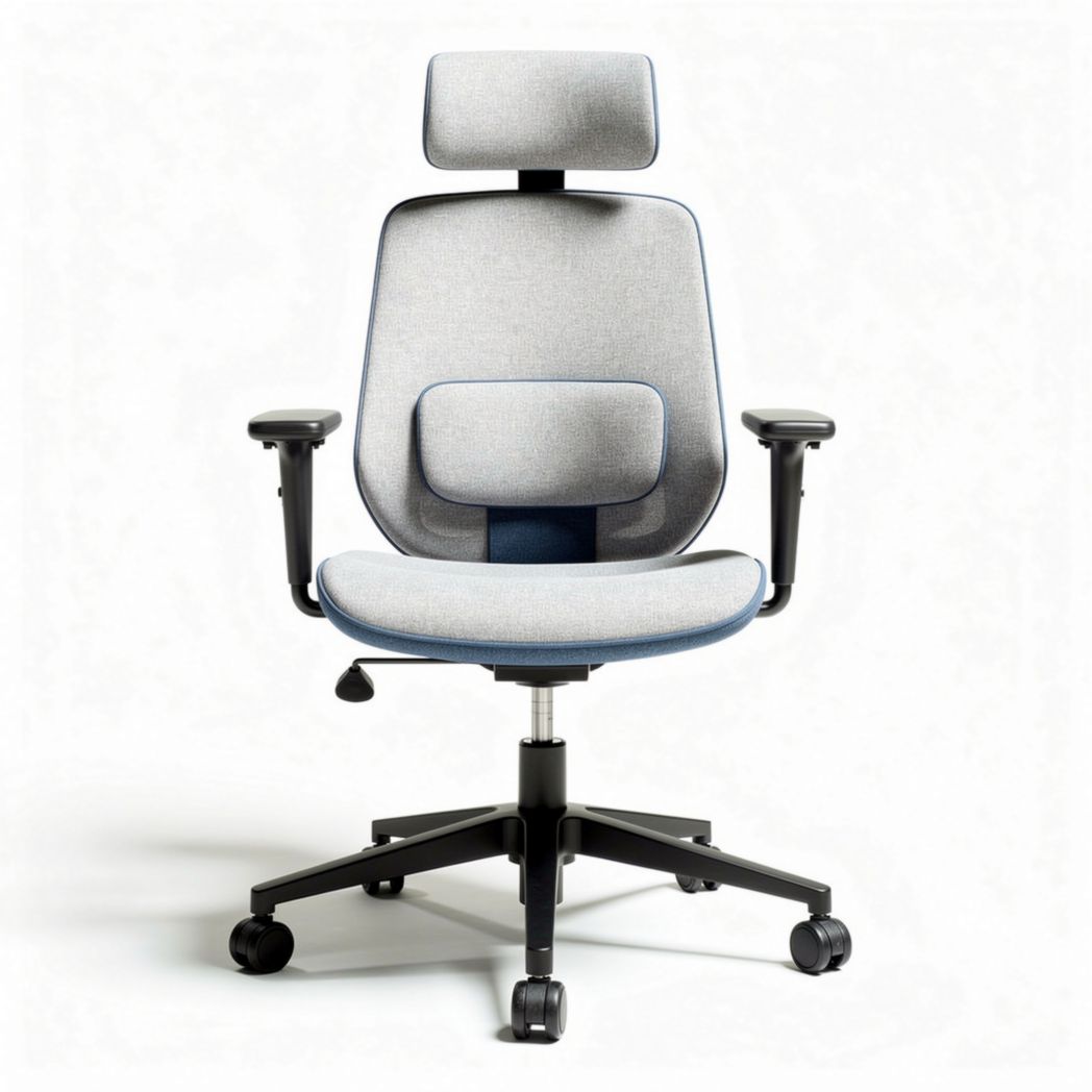 Ergonomic office chair with adjustable headrest and lumbar support grey fabric 60 x 60 x 100cm