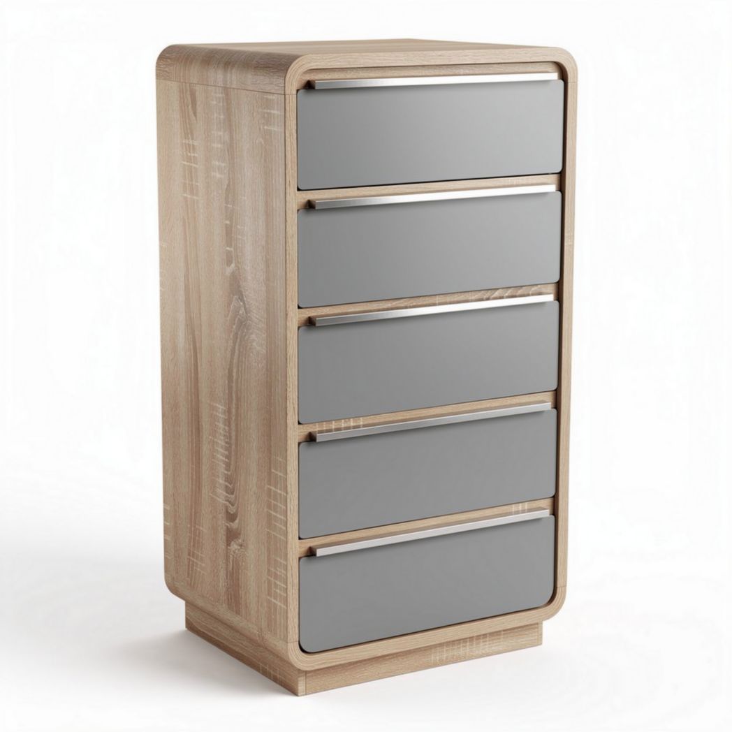 Wooden storage cabinet with five drawers and gray fronts 40 x 30 x 90cm