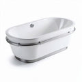 Freestanding oval bathtub with stainless steel trim 170 x 75 x 60cm