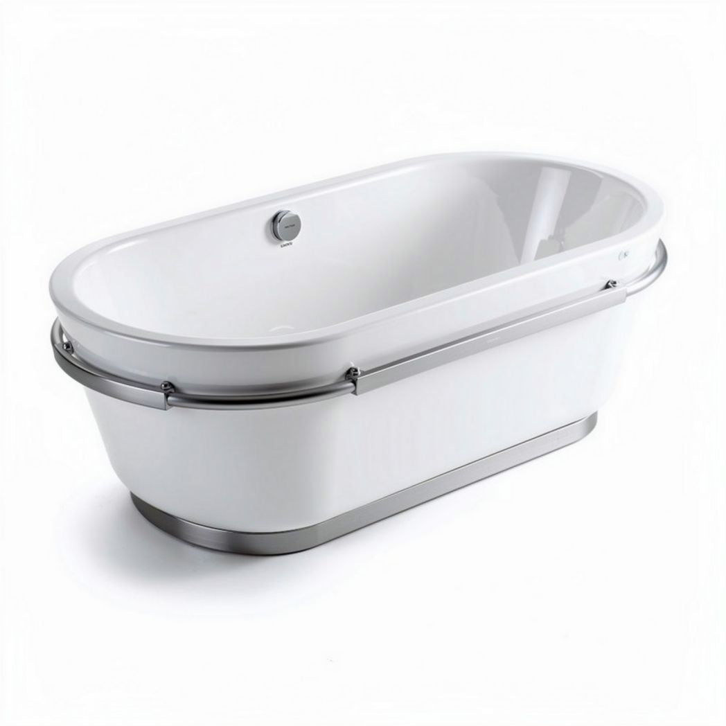 Freestanding oval bathtub with stainless steel trim 170 x 75 x 60cm