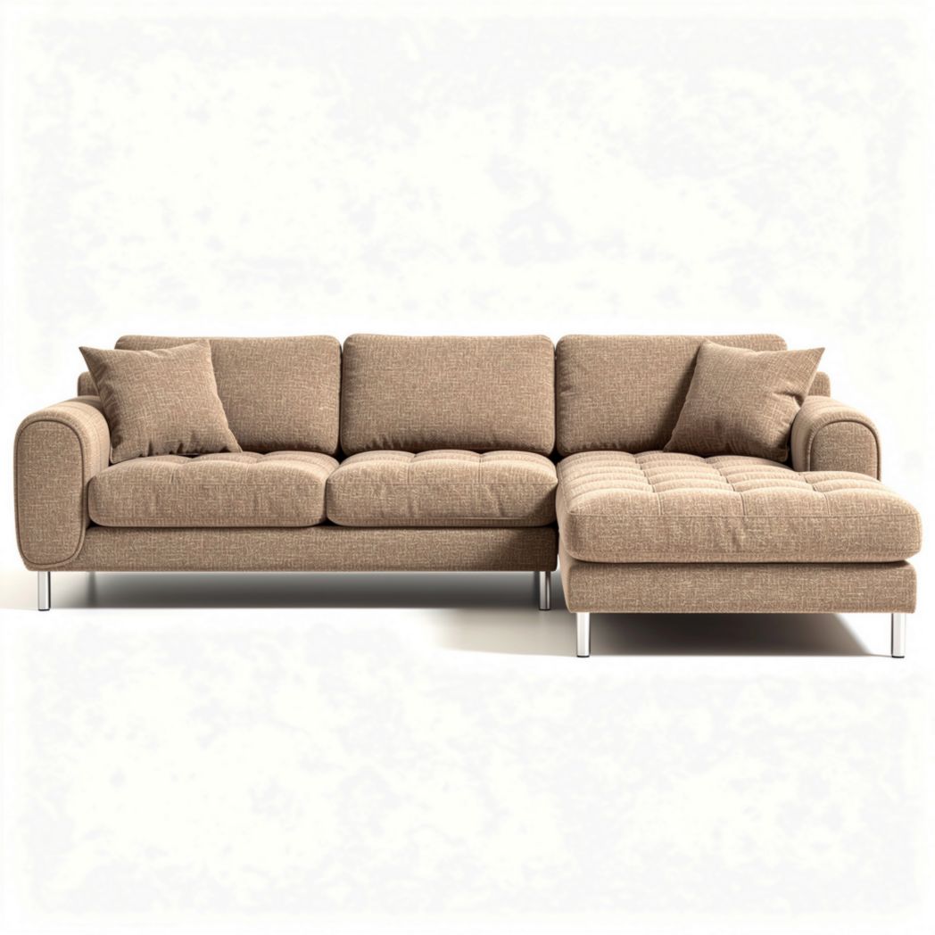 Brown fabric sectional sofa with modern design and removable cushions 230 x 90 x 85cm