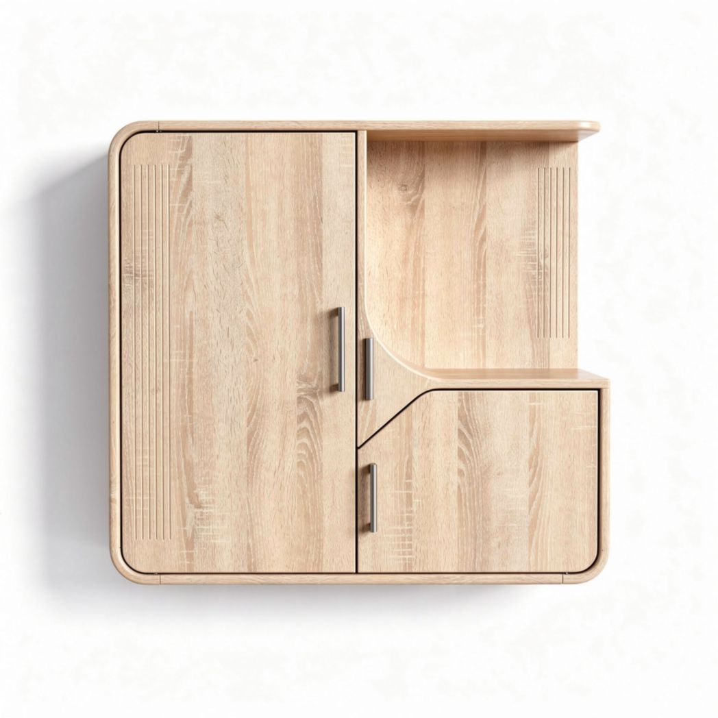Wooden wall-mounted cabinet with two compartments and modern design beige finish