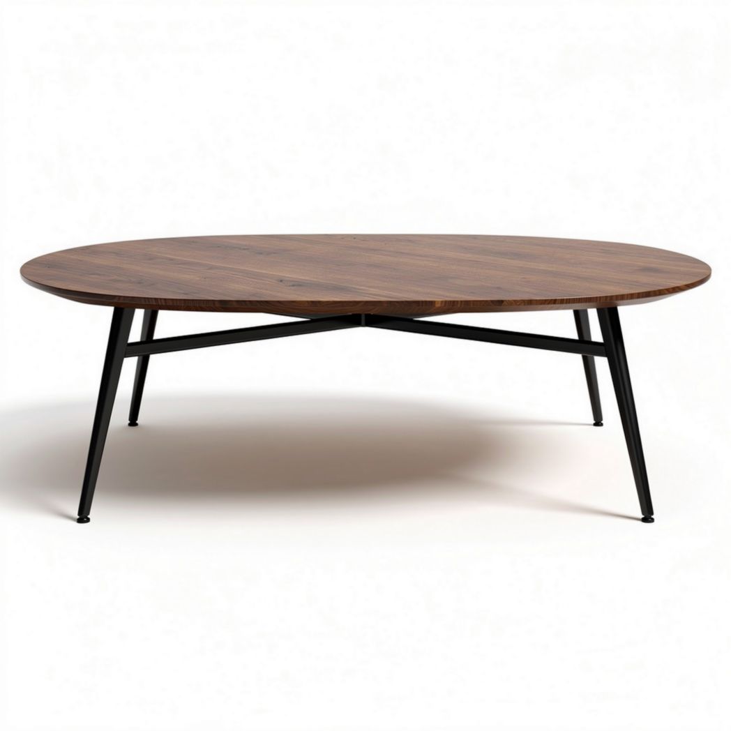 Round wooden coffee table with metal legs 100 x 100 x 40cm walnut color