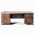 Wooden executive desk with storage drawers and metal accents 150 x 75 x 75cm