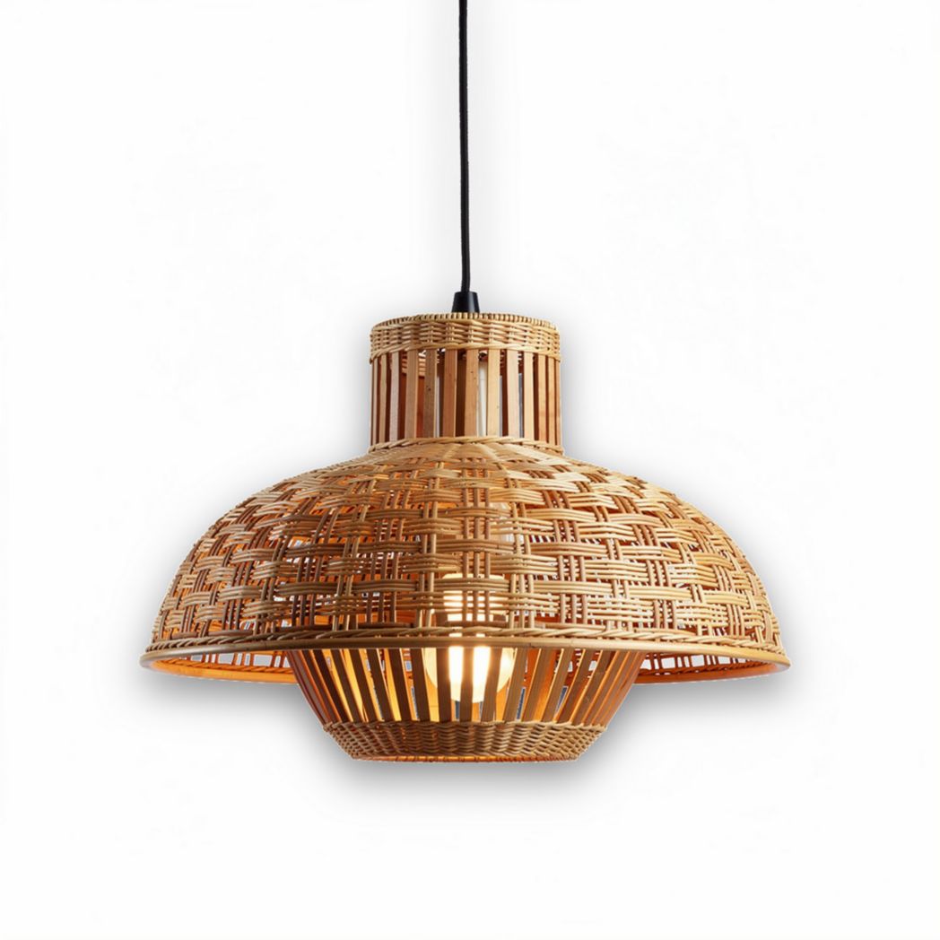 Woven rattan pendant light fixture with natural finish for home decor
