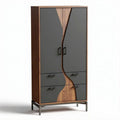 Wooden storage cabinet with gray doors and black metal handles 80 x 40 x 180cm